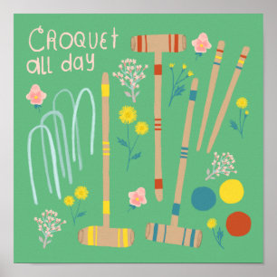 Affiche CROQUET TOUTE LA JOURNÉE Jeu de pelouse amusant su