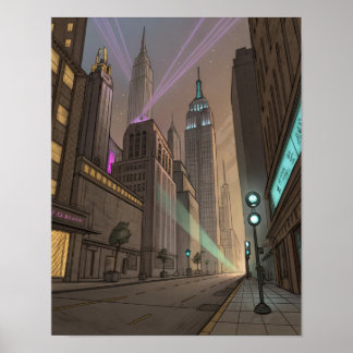 Affiche Croquis à main levée d'un paysage urbain futuriste
