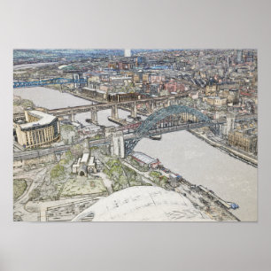Affiche Croquis artistique du pont de Tyne sur la skyline