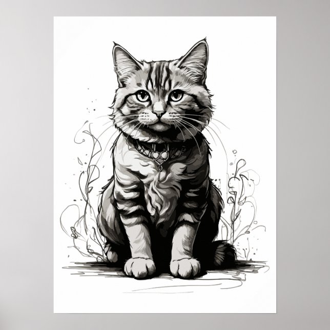 Affiche Croquis au crayon de chat mignon (Devant)