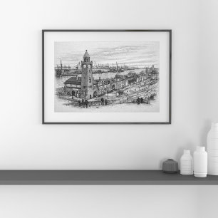 Affiche Croquis au crayon de la ville de Hambourg, point d