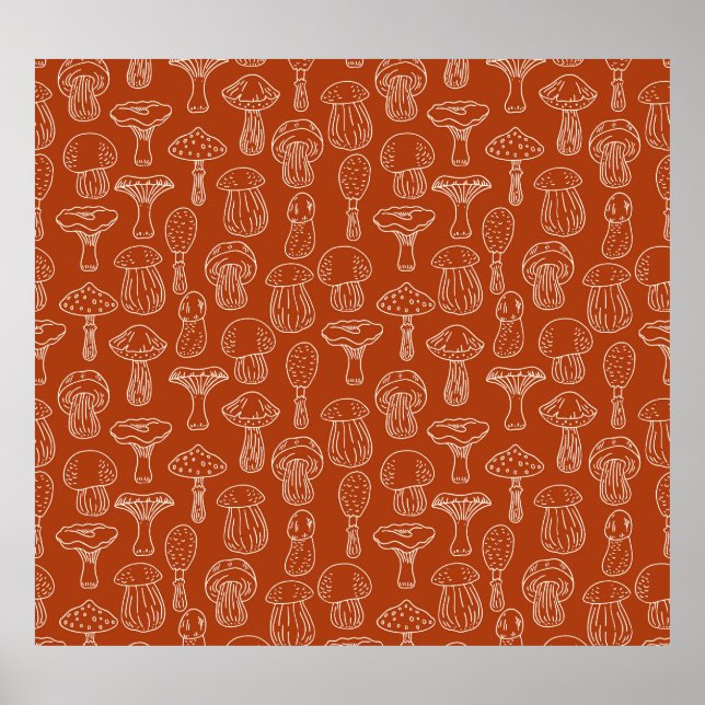 Affiche Croquis Champignons : Arrière - plan mignon sans c (Devant)