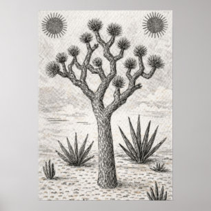 Affiche croquis d'arbre de joshua art de croquis du dése