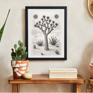 Affiche croquis d'arbre de joshua art de croquis du dése