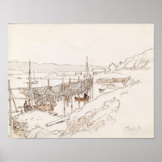 Affiche Croquis d'art abstrait d'un village de pêcheurs éc