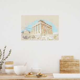 Affiche Croquis de Acropolis Hill à Athènes, Grèce