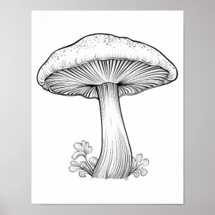Affiche Croquis de champignon dessin au crayon , dessin an
