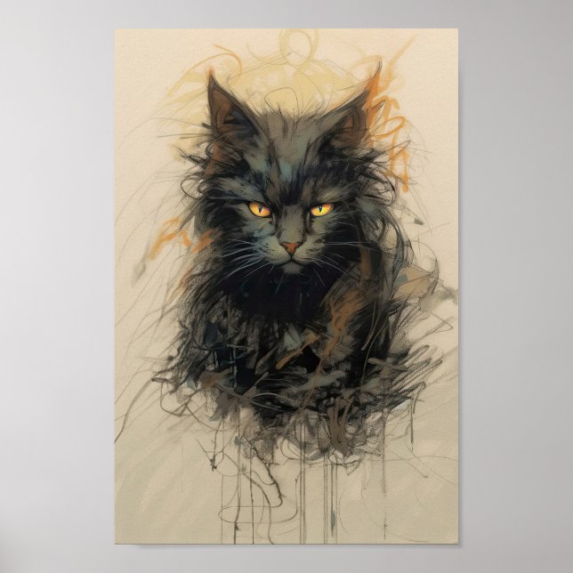 Affiche Croquis de chat noir "Feline Enigma" (Devant)