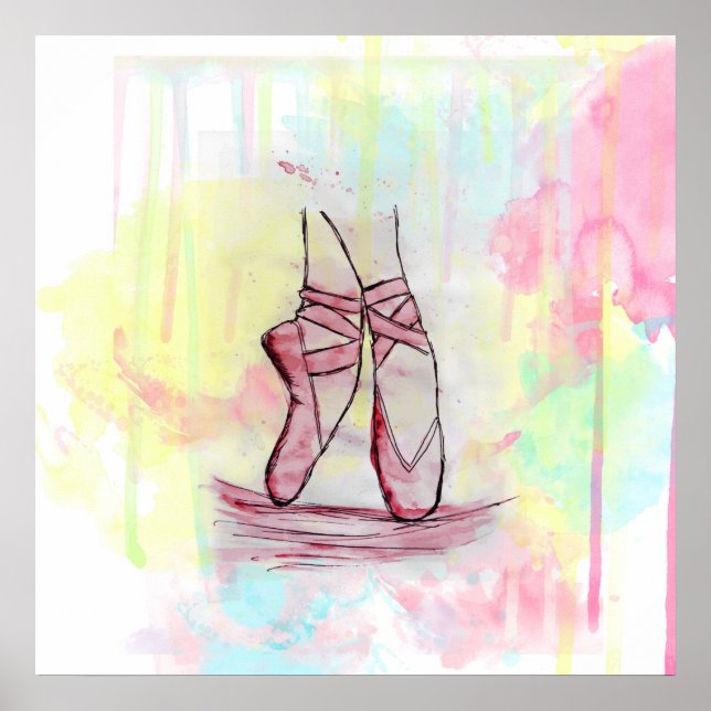 Affiche Croquis de chaussures en ballet mignonne Aquarelle (Devant)