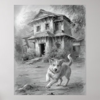 Affiche Croquis de Chien heureux