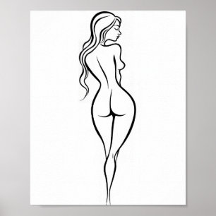 Affiche Croquis de femme vue de dos en ligne minimaliste