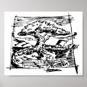 Affiche Croquis de l'arbre à encre.
