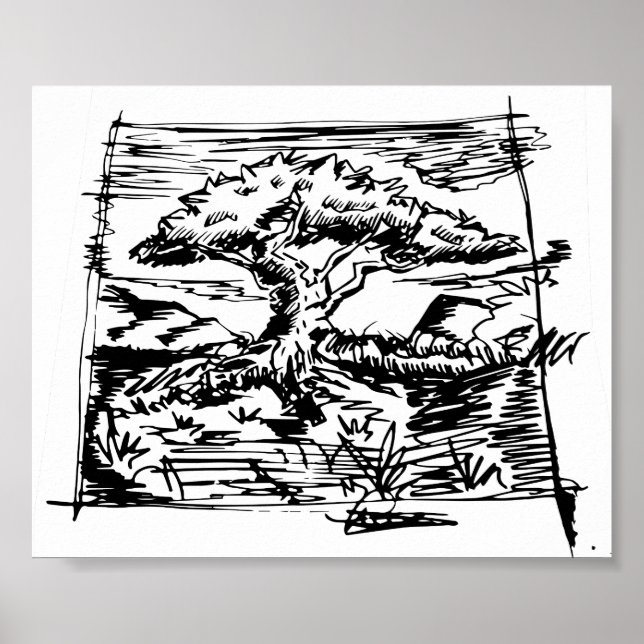 Affiche Croquis de l'arbre à encre. (Devant)