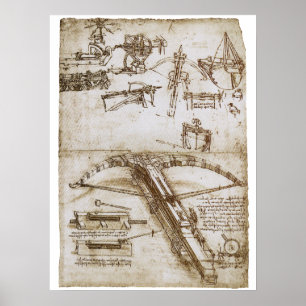 Affiche Croquis de l'arme de l'arbalète géante de Léonard 