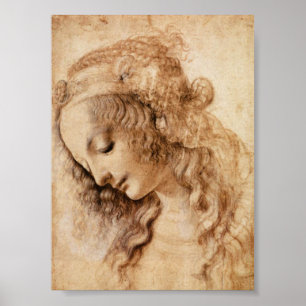 Affiche Croquis de Leonardo de la tête d'une femme