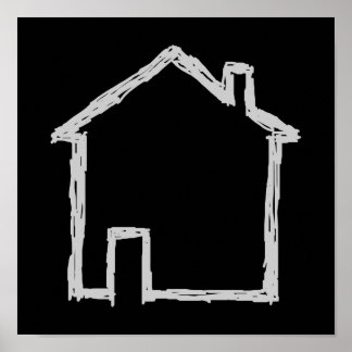 Affiche Croquis de maison. Gris et Noir.