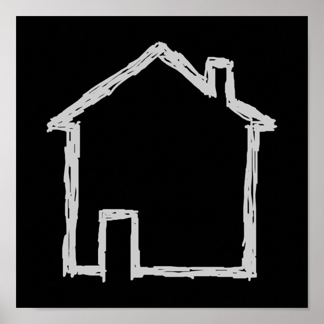 Affiche Croquis de maison. Gris et Noir. (Devant)