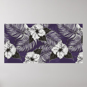 Affiche Croquis de palmier d'Areca et d'Hibiscus à la main