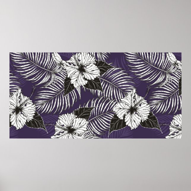 Affiche Croquis de palmier d'Areca et d'Hibiscus à la main (Devant)