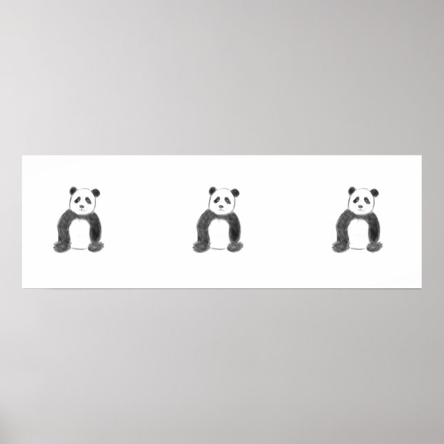 Affiche Croquis de panda en noir et blanc (Devant)
