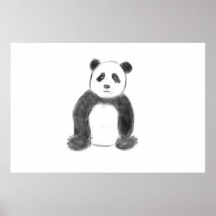 Affiche Croquis de panda en noir et blanc