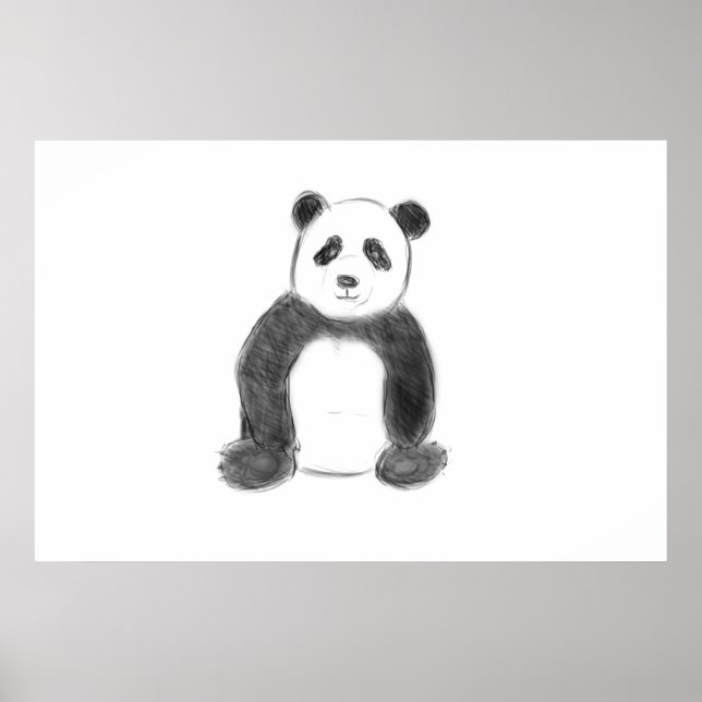 Affiche Croquis de panda en noir et blanc (Devant)