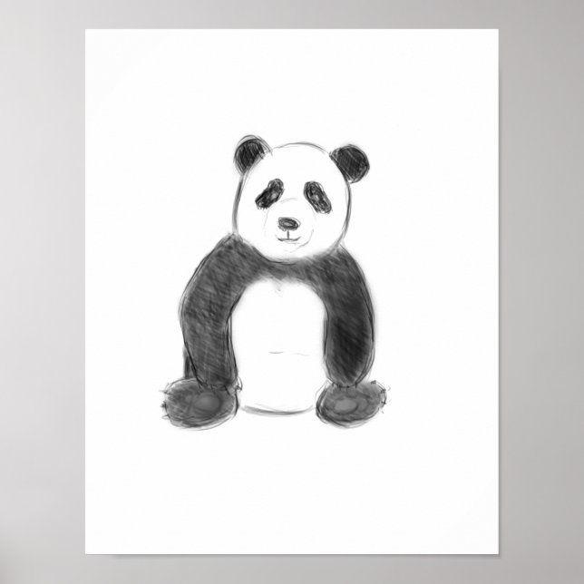 Affiche Croquis de panda en noir et blanc (Devant)