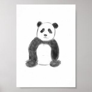Affiche Croquis de panda en noir et blanc