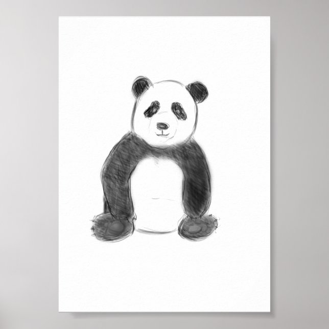 Affiche Croquis de panda en noir et blanc (Devant)