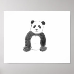 Affiche Croquis de panda en noir et blanc