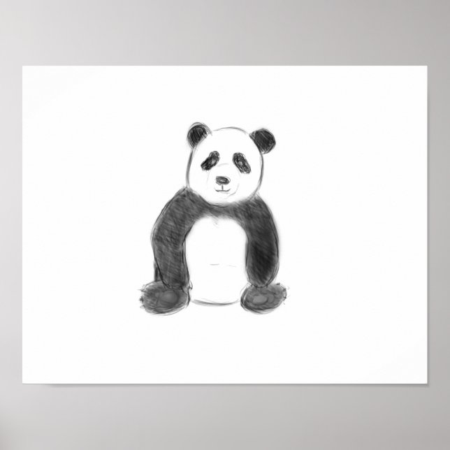 Affiche Croquis de panda en noir et blanc (Devant)