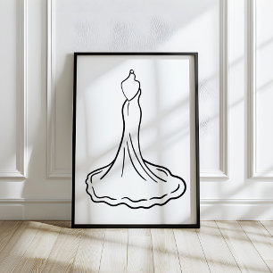 Affiche Croquis de robe de mariée dessinée à la main avec