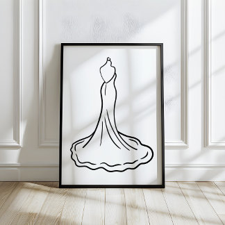 Affiche Croquis de robe de mariée dessinée à la main avec 