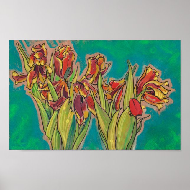 Affiche Croquis De Tulipes, Fleurs De Printemps Peinture D (Devant)