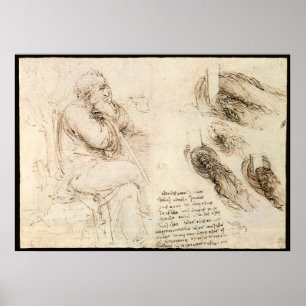 Affiche Croquis de vieil homme et de l'eau par Léonard de
