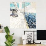 Affiche Croquis de voilier surfant par la mer<br><div class="desc">Croquis du voilier surfant à travers la mer Egée, Grèce</div>