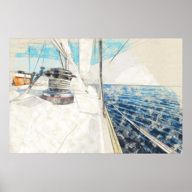 Affiche Croquis de voilier surfant par la mer (Devant)