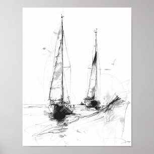 Affiche Croquis de yacht vintage – Art minimaliste nautiqu