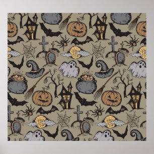 Affiche Croquis d'Halloween : Vintage sans fil