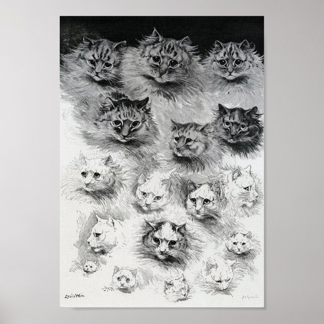 Affiche Croquis du chat, Louis Wain (Devant)