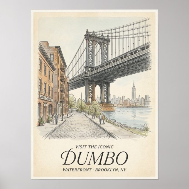 Affiche Croquis du front de mer de Dumbo à Brooklyn (Devant)