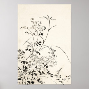 Affiche Croquis floral noir Vintage