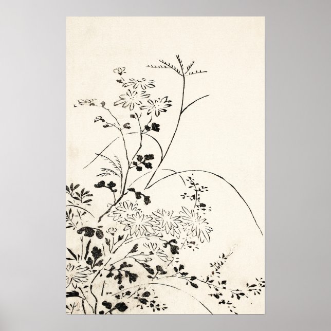 Affiche Croquis floral noir Vintage (Devant)
