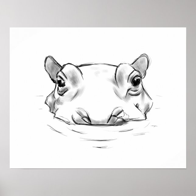 Affiche Croquis hippo mignon (Devant)