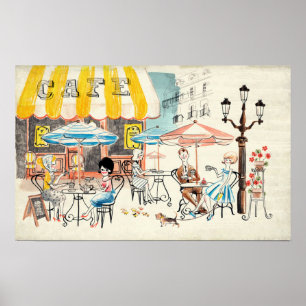 Affiche Croquis mignon de scène de la France Café