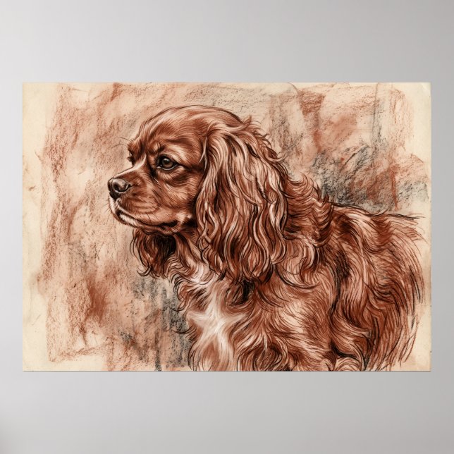 Affiche Croquis sanguin de Cavalier King Charles Spaniel P (Devant)