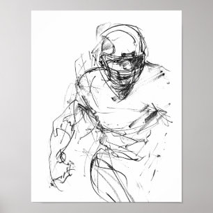 Affiche Croquis vintage d'un joueur de football américain 