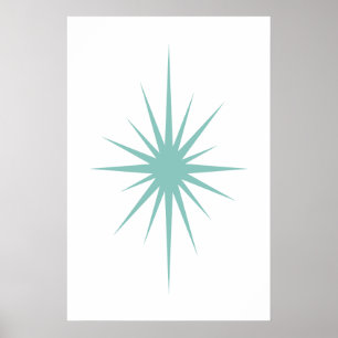 Affiche Cross Starburst Light Turquoise Mid Century Retro