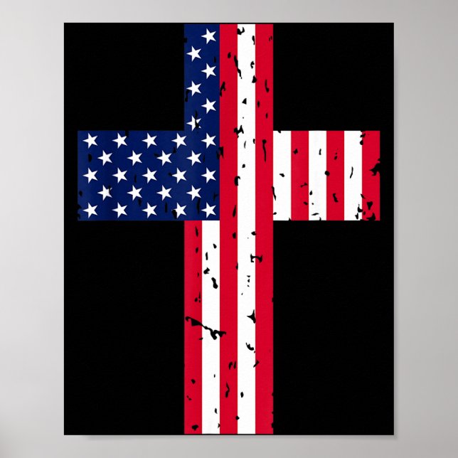 Affiche Cross Usa Flag Christian Religious Us America Fait (Devant)