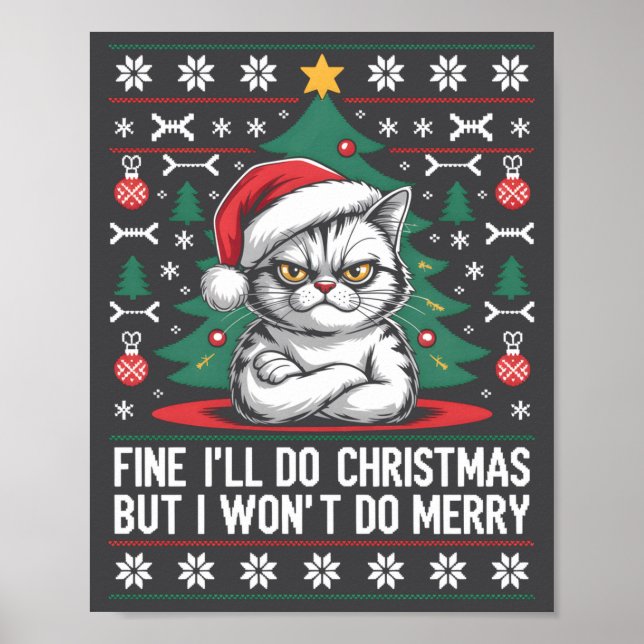 Affiche Crossed Arms Cat Funny Christmas Ugly Sweater Long (Devant)